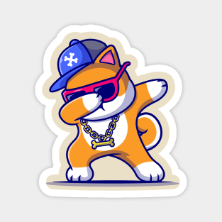 Cool Shiba Inu Dog Dabbing And Wearing Hat And Glasses Cartoon Magnet
