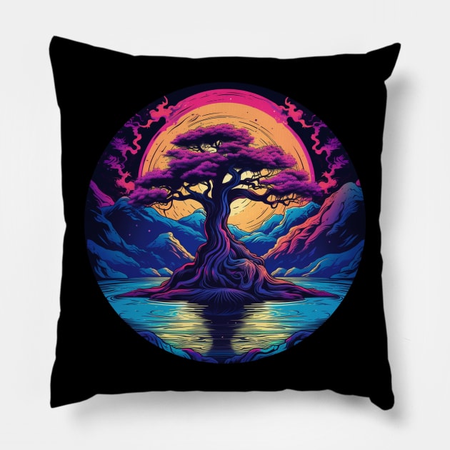 Red Tree in the Moonlight Pillow by DavidLoblaw