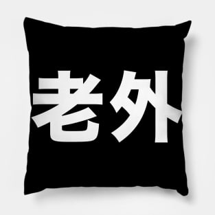 Foreigner: 老外 (Chinese, Laowai), no English translation on a Dark Background Pillow