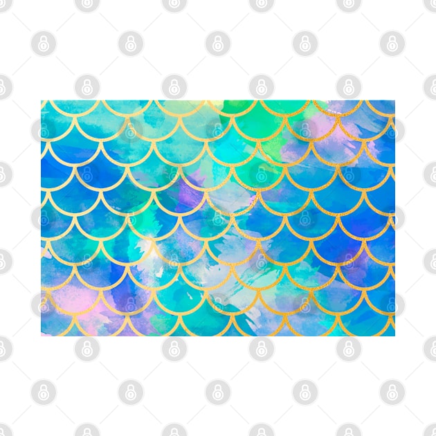 Mermaid Tail Scales Sea Turquoise Vibrant Blue Gold by Live Together