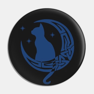 Blue Pagan Celtic Moon Cat Pin