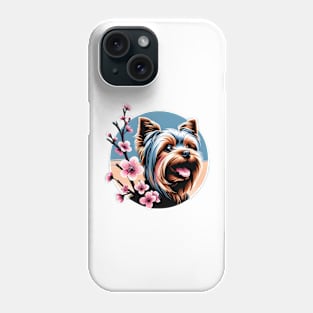 Yorkshire Terrier Enjoys Spring Amid Cherry Blossoms Phone Case