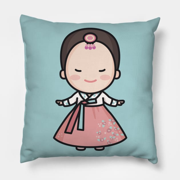 Cute Traditional Korean Bride Cartoon Pillow by SLAG_Creative