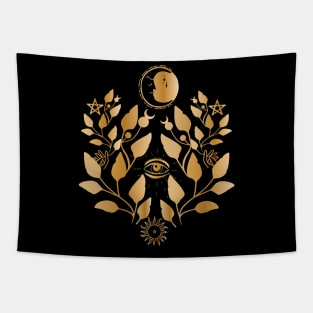 Whimsy Gothic - Wicca Pentagram -Gold Tapestry