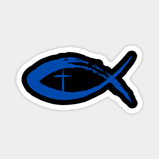 Painted Cross and Fish Christian Design - Blue Magnet