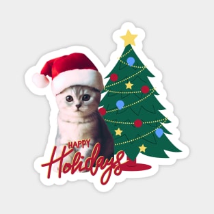 Cute brown cat n Santa hat with christmas tree ,Brafdesign Magnet