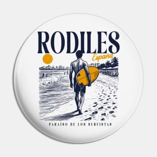 Vintage Surfing Rodiles, Spain // Retro Surfer Sketch // Surfer's Paradise Pin