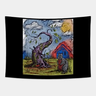 watercolor quokka weird tree with house Tapestry