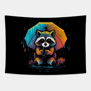 Raccoon Rainy Day With Umbrella Tapestry