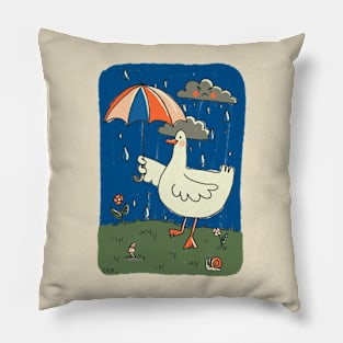 Umbrella Duck in the Rain Pillow