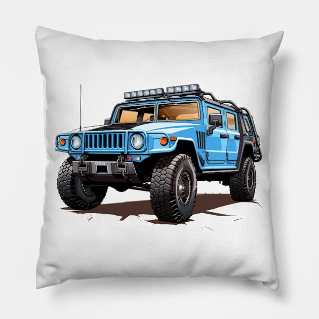 Hummer Off-road Blue Pillow by SynchroDesign