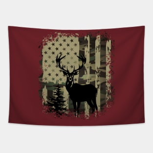 Camo US Flag Deer Elk Buck Camoflage Hunting Hunter Dad Tapestry