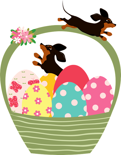 Dachshund Dog with Easter Eggs in Basket Kids T-Shirt by Seasonal Dogs