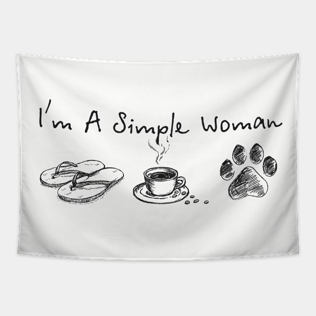 I'm A Simple Woman Flip Flop Coffee And Dog Paw Tapestry by Biden's Shop