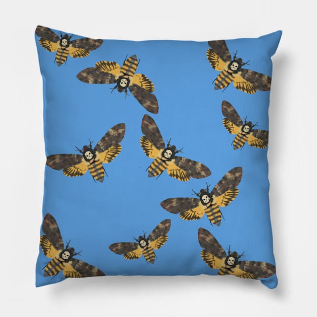 Death's Head Moths Blue Pillow by TrapperWeasel