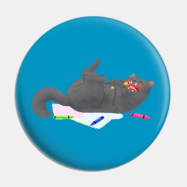 Crayon-crazed Kitty Pin by SarahWrightArt