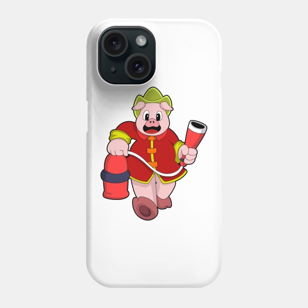 Pig as Firefighter with Fire extinguisher Phone Case by Markus Schnabel