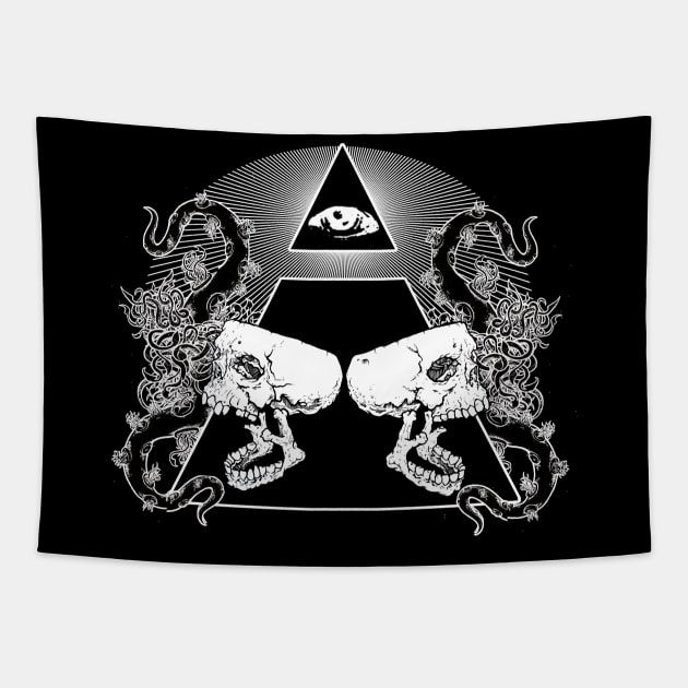 ILLUMINATI OCCULT SECRET SCULLS Tapestry by Esoteric Origins