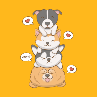 Kawaii Dogs - Pitbull Akita Husky Chow Chow T-Shirt