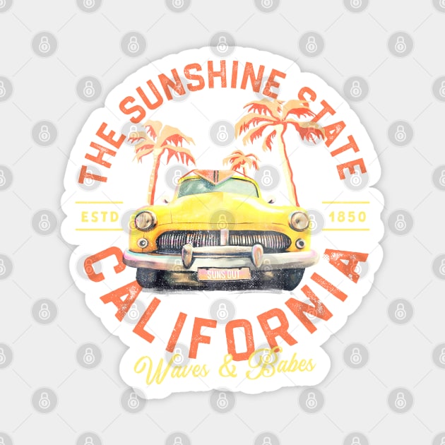 Cool Vintage Summer California Surfing & Travel Art Magnet by The Whiskey Ginger