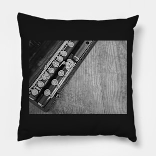 Top down view of wooden flute in a case Pillow