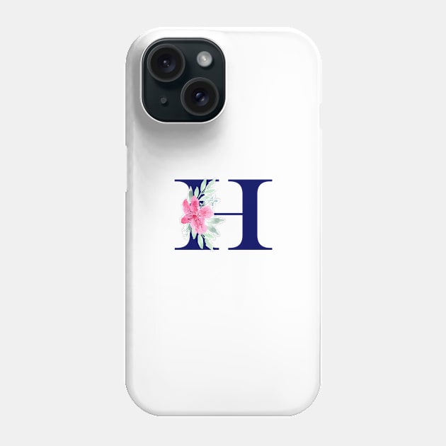 Watercolor Floral Letter H in Navy Phone Case by Harpleydesign