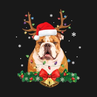 Dog English BullChristmas Tree Lights Santa 85 paw T-Shirt