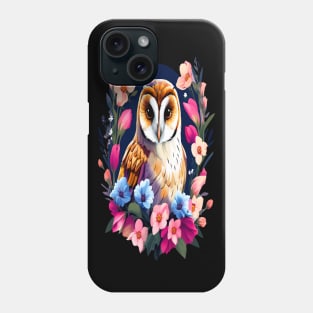 Cute European Barn Owl Surrounded by Bold Vibrant Spring Flowers Phone Case