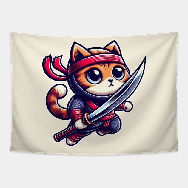 Ninja cat Tapestry by Curou Prints