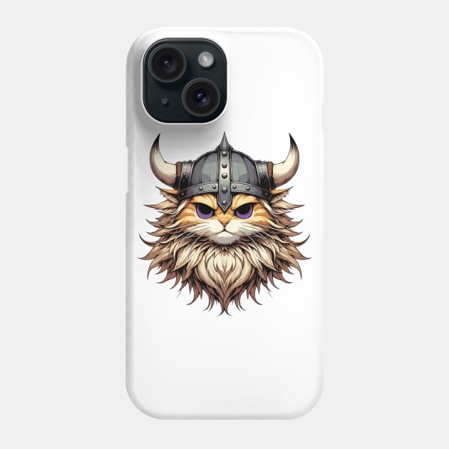 Angry Viking Warrior Cat Norse Mythology Anime Portrait Phone Case by TomFrontierArt