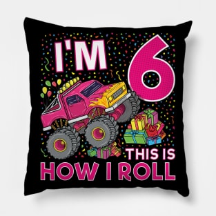 6th Birthday Monster Truck Party Gift 6 Year Old Girl Pillow