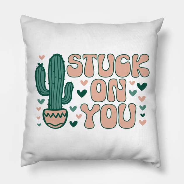 Stuck on You Cactus Lover, Cactus Valentines Day Pillow by mcoshop