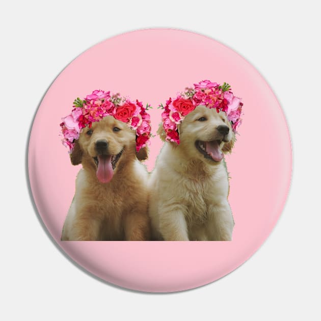 Cute golden retriever in flower crowns Pin by Sarahsartfulstudies