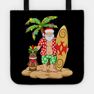 Hawaiian Christmas Santa with Surfboard and Tiki Tote