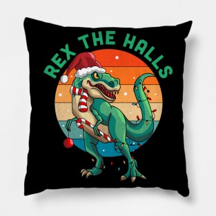 Rex The Halls Christmas Dinosaur T-Rex Xmas Pillow