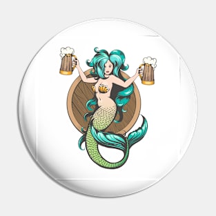 Mermaid With Mugs of Beer Tattoo Illustration Pin