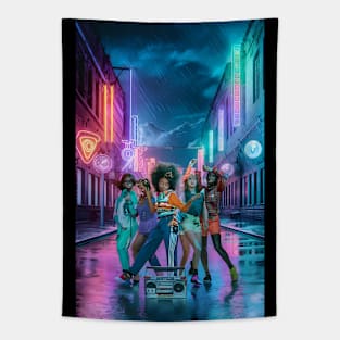 80s teens dancing on the street Tapestry