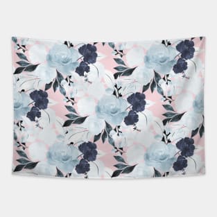 Blue Blush Floral Watercolor Paint Tapestry