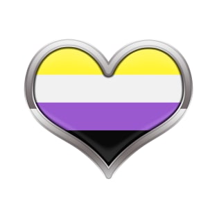 Large Non-Binary Pride Flag Colored Heart with Chrome Frame T-Shirt