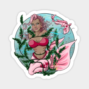 mermaid stuck in seaweed with carp Magnet