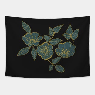 California Wild Rose Mustard and Teal Design Tapestry