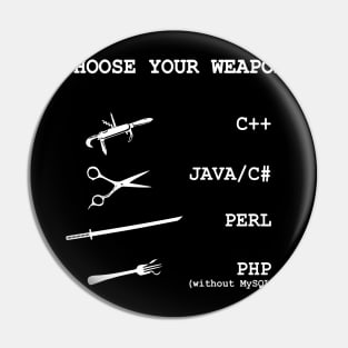 Perl, Java, C Sharp, Php, C++ Programming Language Comparison Joke Pin