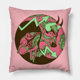 Pink Mint Bull and Bear Pillow