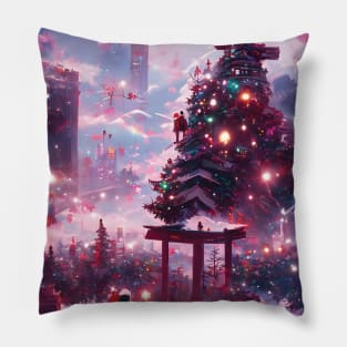 Christmas Trees Lights of Xmas in the City Santa in the Future Town Pillow