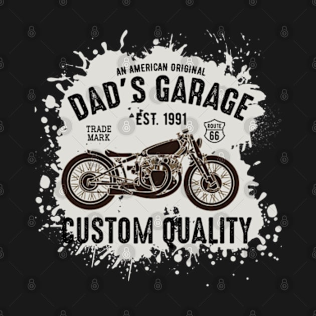 Vintage Motorcycle T-Shirt, Dad's Garage Custom Quality, Route 66 Biker Gift, Est. 1991 Men's Tee by bert englefield 