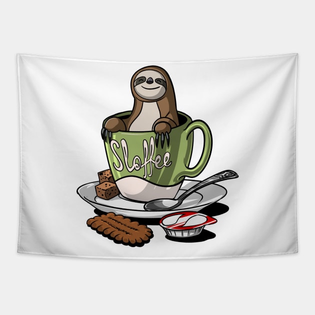 Sloffee Sloth Coffee Tapestry by underheaven