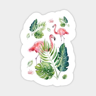 Elegant Pink Flamingo Tropical Leaves Pattern Magnet