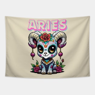 Adorable Sugar Skull Aries Tapestry