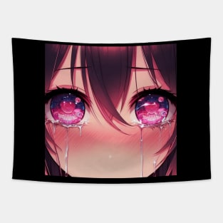 Anime Eyes - Sad Girl Pink Tapestry