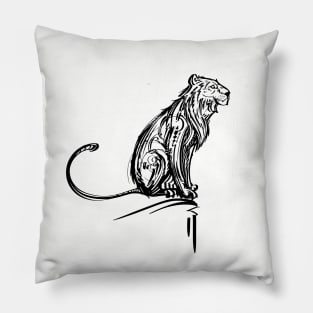 Sunset Lion - black line Pillow